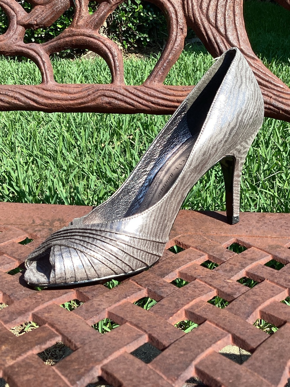 Adrianna Papell Boutique Silver Metallic Peep-Toe High Heel Pumps